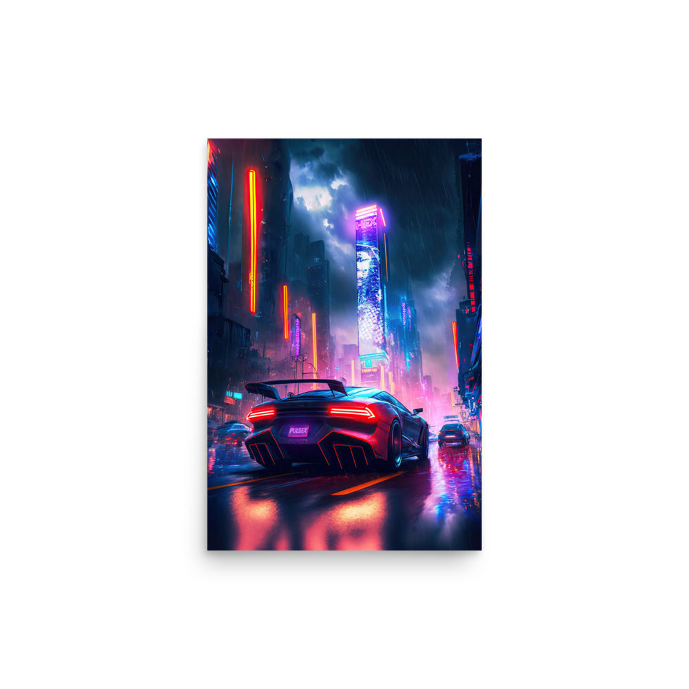 PulseX Hypercar in CyberTown Photo paper poster